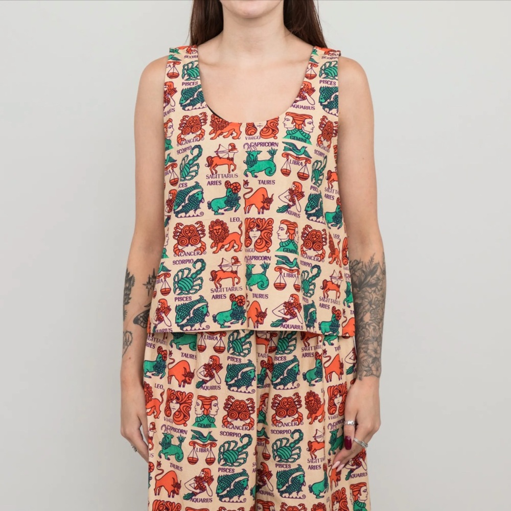 Zodiac Print Sleeveless Top